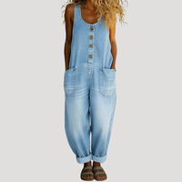 Solvita | Damen Weite Jeans Latzhose Ärmellos in Hellblau