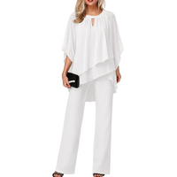 Sophia | Festlicher Chiffon-Hosenanzug in Weiß
