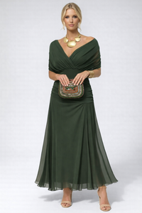 Sophie | Leichtes Elegantes Blumen Midikleid in Olivgrün