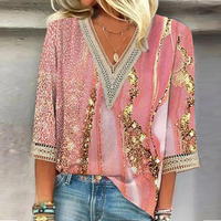 Soraya | Damen Festliche Glitzerbluse V-Ausschnitt 3/4-Arm in Rosa