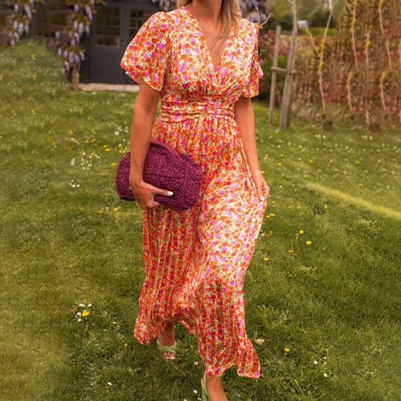 Charlotte | Sommerkleid Damen mit V-Ausschnitt, Tailliert, Lang, Elegantes Design