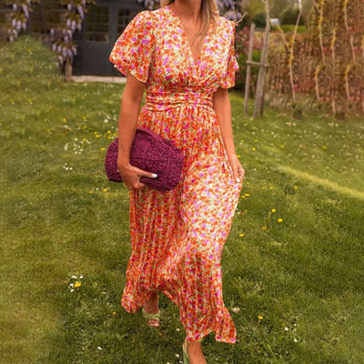 Charlotte | Sommerkleid Damen mit V-Ausschnitt, Tailliert, Lang, Elegantes Design