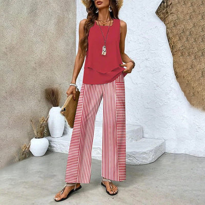 Lea™ Modische Zweiteilige Damen-Outfits mit bedrucktem ärmellosen Oberteil & Hose