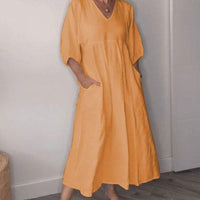 Kyra | Bequemes Kleid mit V-Ausschnitt in Orange