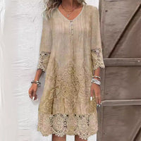 Greta | Damen Vintage Spitzenbesatz Shift Kleid in Khaki