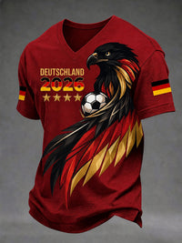 Bedrucktes T-Shirt mit V-Ausschnitt für Männer Deutscher Fußballfan in Rot