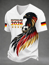 Bedrucktes T-Shirt mit V-Ausschnitt für Männer Deutscher Fußballfan in Weiß