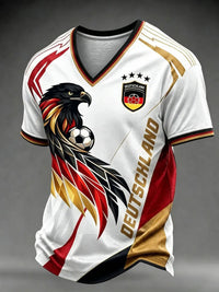 Männer Deutschland Fußball Fan Print T-Shirt mit V-Ausschnitt in Weiß