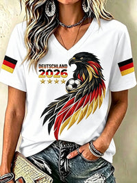 Frauen Deutschland Fußball Fan Bedrucktes T-Shirt in Weiß