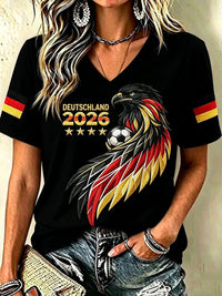 Frauen Deutschland Fußball Fan Bedrucktes T-Shirt in Schwarz