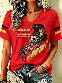 Frauen Deutschland Fußball Fan Bedrucktes T-Shirt in Rot