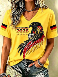 Frauen Deutschland Fußball Fan Bedrucktes T-Shirt in Gelb