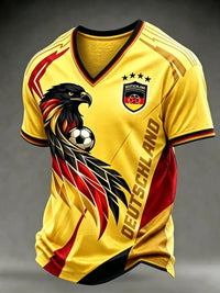 Männer Deutschland Fußball Fan Print T-Shirt mit V-Ausschnitt in Gelb