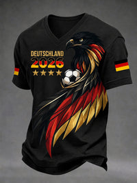 Bedrucktes T-Shirt mit V-Ausschnitt für Männer Deutscher Fußballfan in Schwarz