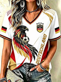 Frauen Deutschland Fußball Fan Kurzarm T-Shirt in Weiß