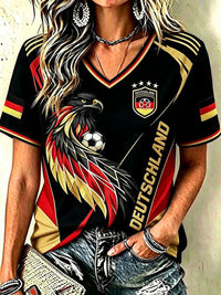 Frauen Deutschland Fußball Fan Kurzarm T-Shirt in Schwarz