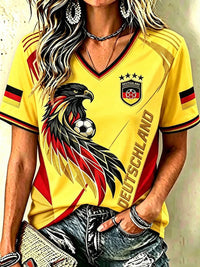 Frauen Deutschland Fußball Fan Kurzarm T-Shirt in Gelb