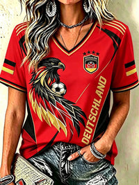 Frauen Deutschland Fußball Fan Kurzarm T-Shirt in Rot