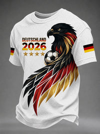 Herren-Waffelpiqué-T-Shirt mit deutschem Fußballfan-Print in Weiß