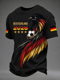 Herren-Waffelpiqué-T-Shirt mit deutschem Fußballfan-Print in Schwarz