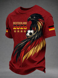 Herren-Waffelpiqué-T-Shirt mit deutschem Fußballfan-Print in Rot