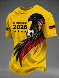 Herren-Waffelpiqué-T-Shirt mit deutschem Fußballfan-Print in Gelb