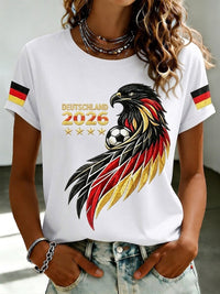 Damen-T-Shirt mit Fußballfan-Print von Deutschland in Weiß