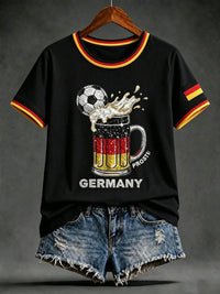 Damen-Artprint-T-Shirt mit kurzen Ärmeln, Deutschland-Design in Schwarz