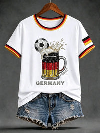 Damen-Artprint-T-Shirt mit kurzen Ärmeln, Deutschland-Design in Weiß