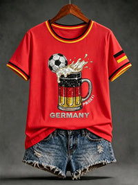 Damen-Artprint-T-Shirt mit kurzen Ärmeln, Deutschland-Design in Rot