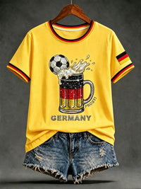 Damen-Artprint-T-Shirt mit kurzen Ärmeln, Deutschland-Design in Gelb