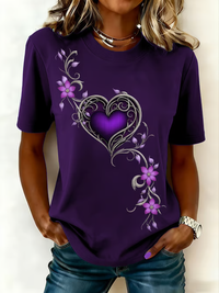 Damen-Vintage-T-Shirt mit lila Blumen kunst druck in Lila