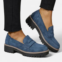 Stefanie | Damen Bequeme Niedrigem Absatz Plateau Loafer in Blau