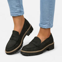 Stefanie | Damen Bequeme Niedrigem Absatz Plateau Loafer in Schwarz