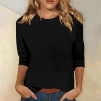 Svenja | Damen 3/4-Arm-Shirt Rundhals Basic Oberteil in Schwarz