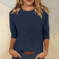 Svenja | Damen 3/4-Arm-Shirt Rundhals Basic Oberteil in Marineblau
