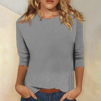 Svenja | Damen 3/4-Arm-Shirt Rundhals Basic Oberteil in Grau