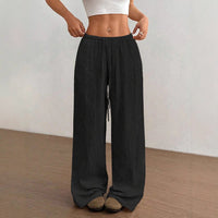 Svenja | Damen Weite Hose Elastischer Bund Kordelzug in Schwarz
