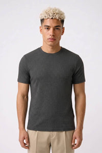 T-Shirt Herren - Gerippt Enganliegend | Modernes Design in Dunkelgrau