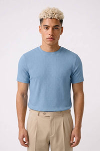 T-Shirt Herren - Gerippt Enganliegend | Modernes Design in Hellblau