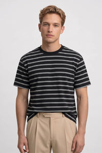 T-Shirt Herren - Gestreift | Lässiger Rundhals in Gestreift Schwarz