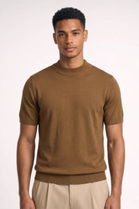 Herren T-Shirt - Mock Neck | Kurzarm Stilvoll & Bequem in Camel
