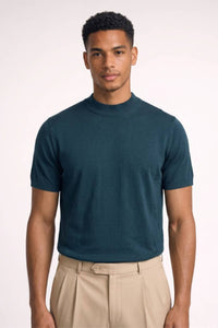 Herren T-Shirt - Mock Neck | Kurzarm Stilvoll & Bequem in Dunkelgrün