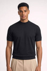 Herren T-Shirt - Mock Neck | Kurzarm Stilvoll & Bequem in Schwarz