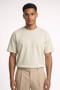 T-Shirt Herren - Relaxed | Runder Hals & Kürzere Ärmel in Beige