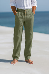 Florian | Herren Leinen Slim Fit Sommerhose Schlank Natürlich Elegant in Grün