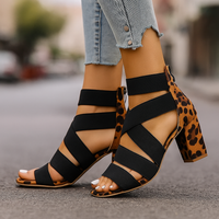 Tabitha | Damen Riemchensandalen mit Blockabsatz Leopardenmuster in Hellbraun