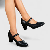 Teodora | Damen Mary Jane Blockabsatz Schuhe in Schwarz