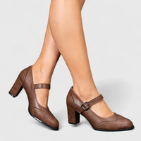 Teodora | Damen Mary Jane Blockabsatz Schuhe in Braun