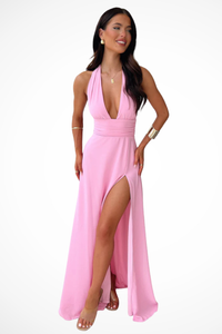 Thalassa | Damen Neckholder Maxikleid mit Schlitz in Rosa